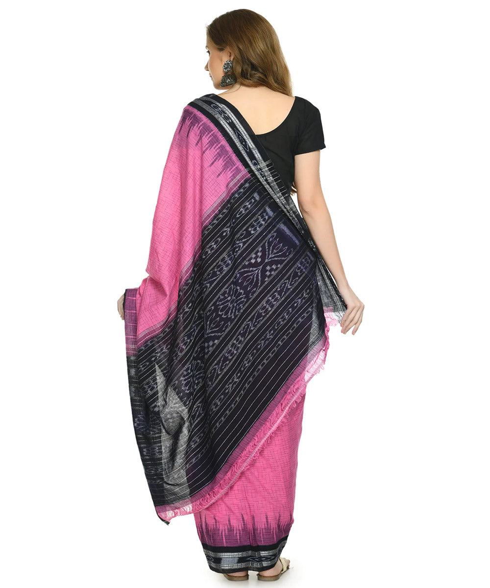 Pink black cotton handloom nuapatna saree