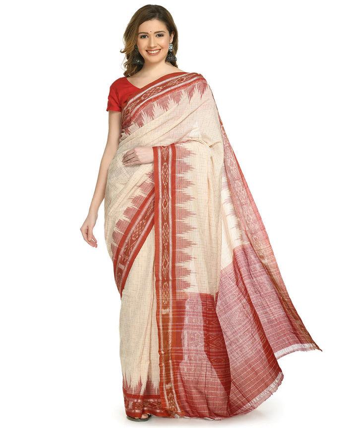 Cream chocolate brown cotton handloom nuapatna saree