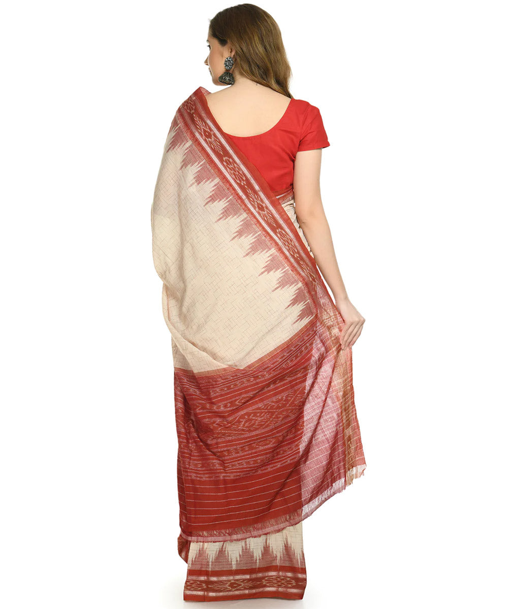 Cream chocolate brown cotton handloom nuapatna saree