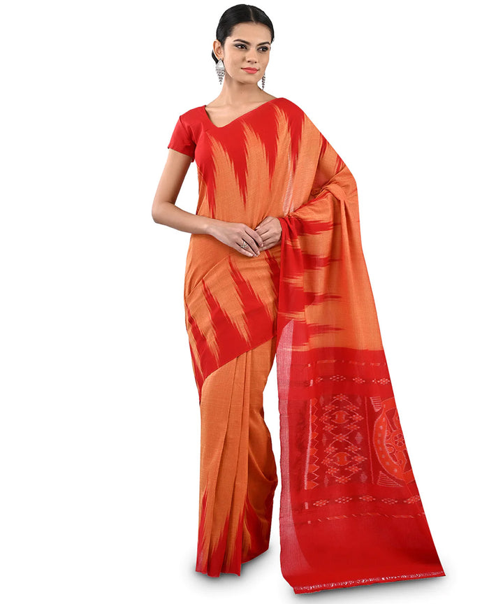 Peach red kargil cotton handloom nuapatna saree