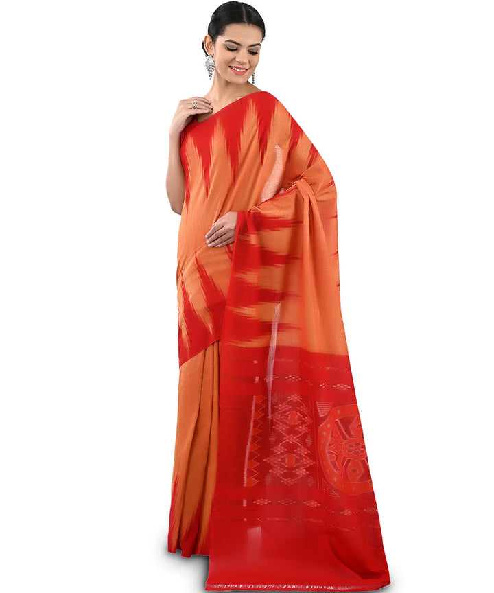 Peach red kargil cotton handloom nuapatna saree