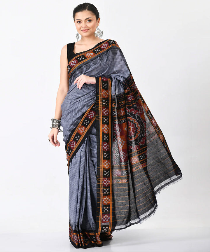 Grey black cotton handloom nuapatna saree