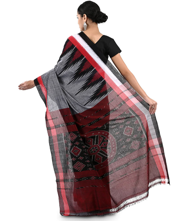 Grey maroon black kargil cotton handloom nuapatna saree