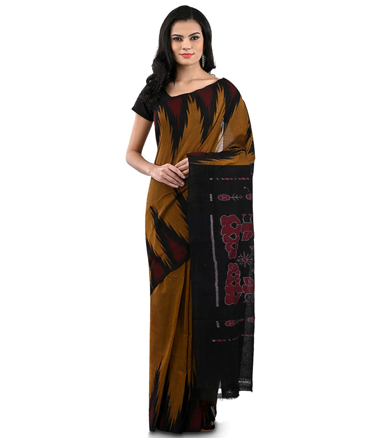 Mustard black kargil cotton handloom nuapatna saree