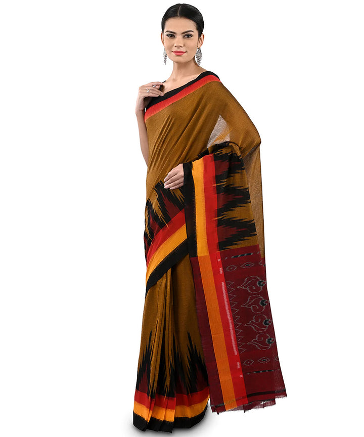 Mustard maroon kargil cotton handloom nuapatna saree
