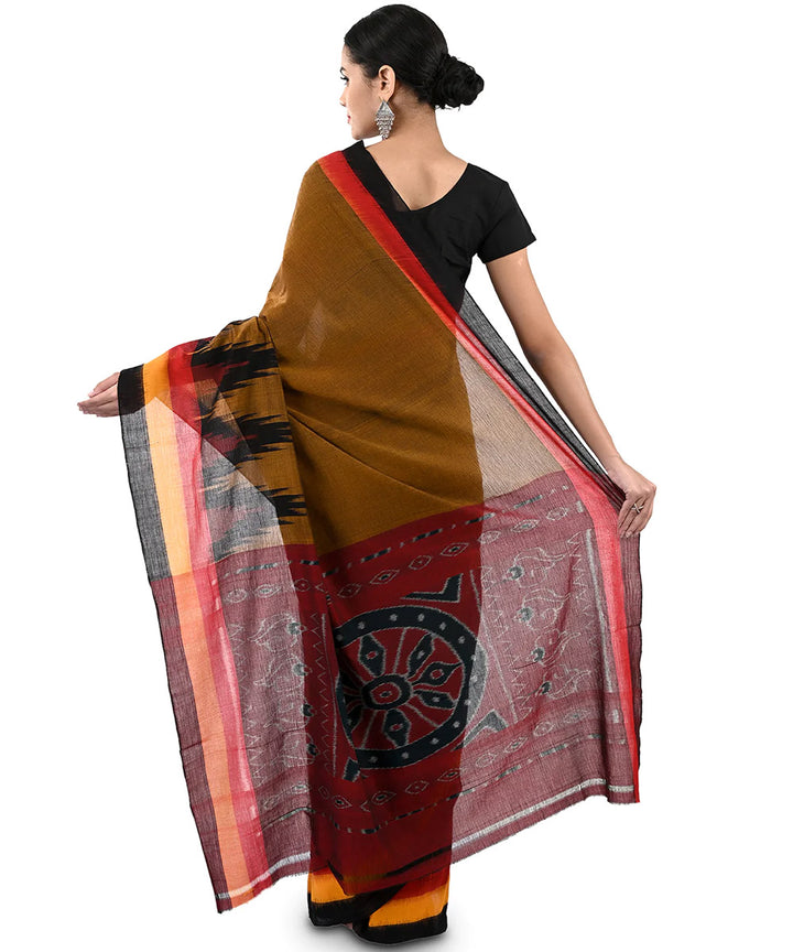 Mustard maroon kargil cotton handloom nuapatna saree