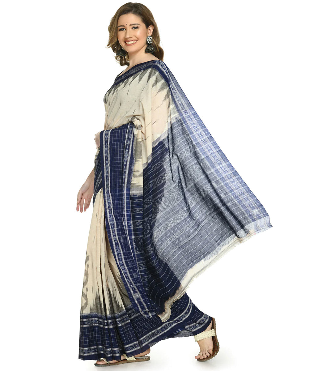 Cream black cotton handloom nuapatna saree