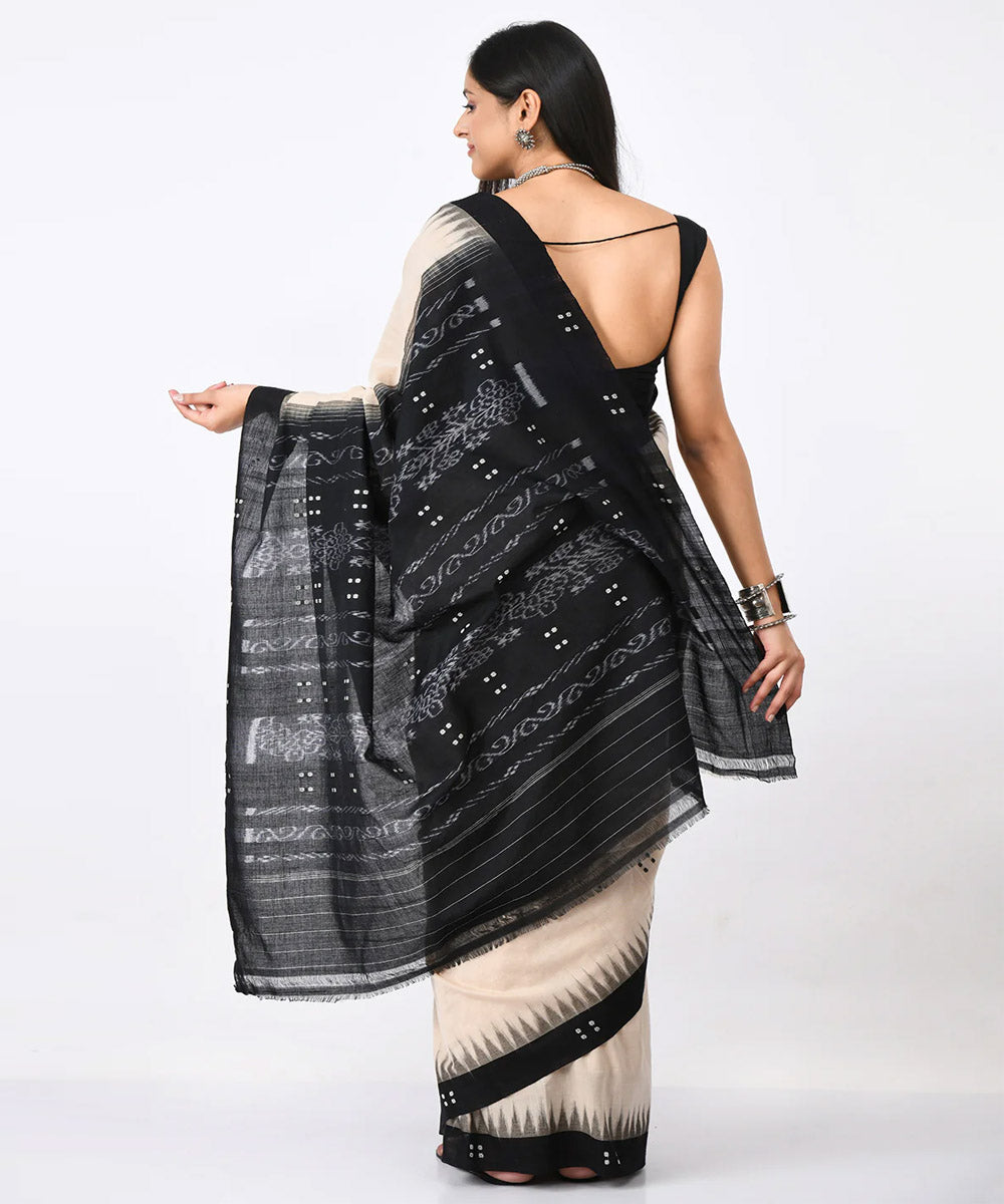 Cream black buti cotton handloom nuapatna saree