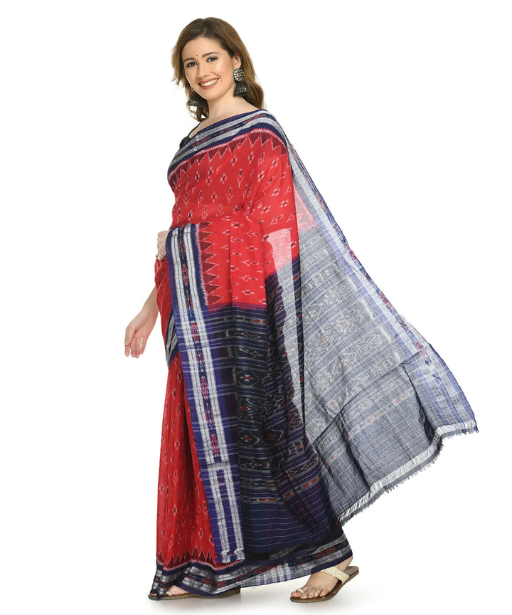 Red blue cotton handloom nuapatna saree
