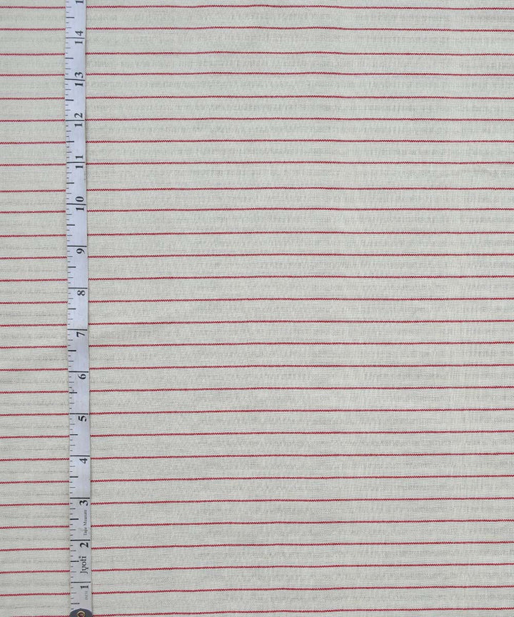 Cream red textured stripe handwoven cotton fabric