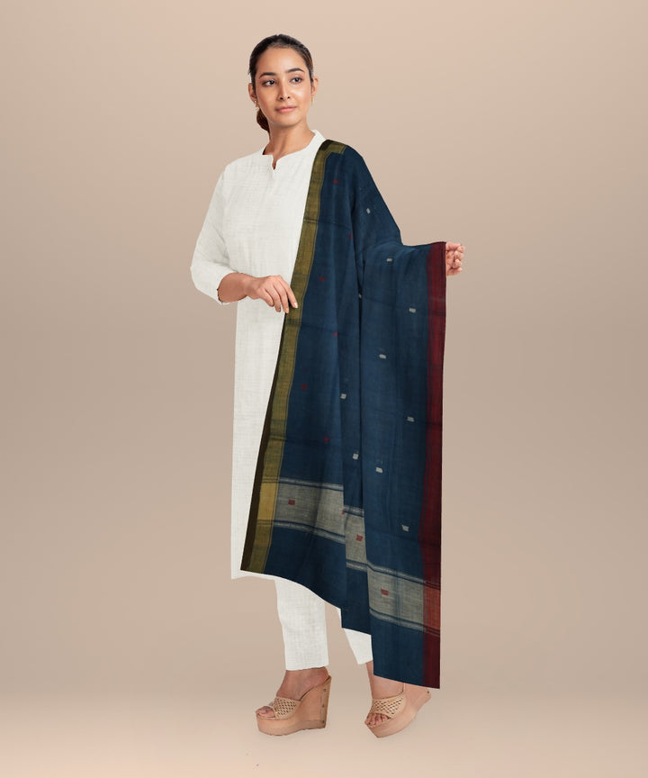 Indigo yellow handloom cotton natural dyed dupatta
