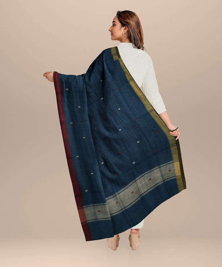 Indigo yellow handloom cotton natural dyed dupatta