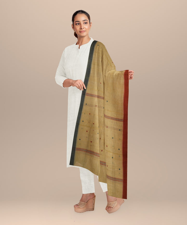 Cream rust handloom cotton natural dyed dupatta