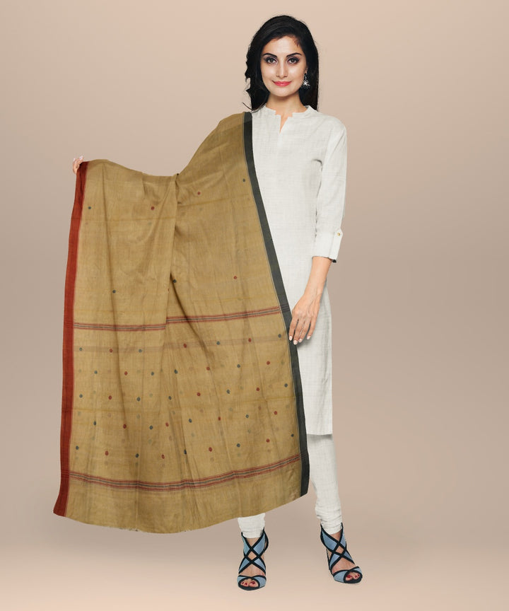 Cream rust handloom cotton natural dyed dupatta