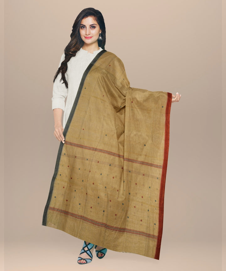 Cream rust handloom cotton natural dyed dupatta