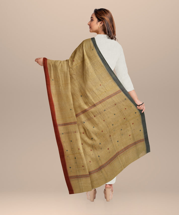 Cream rust handloom cotton natural dyed dupatta