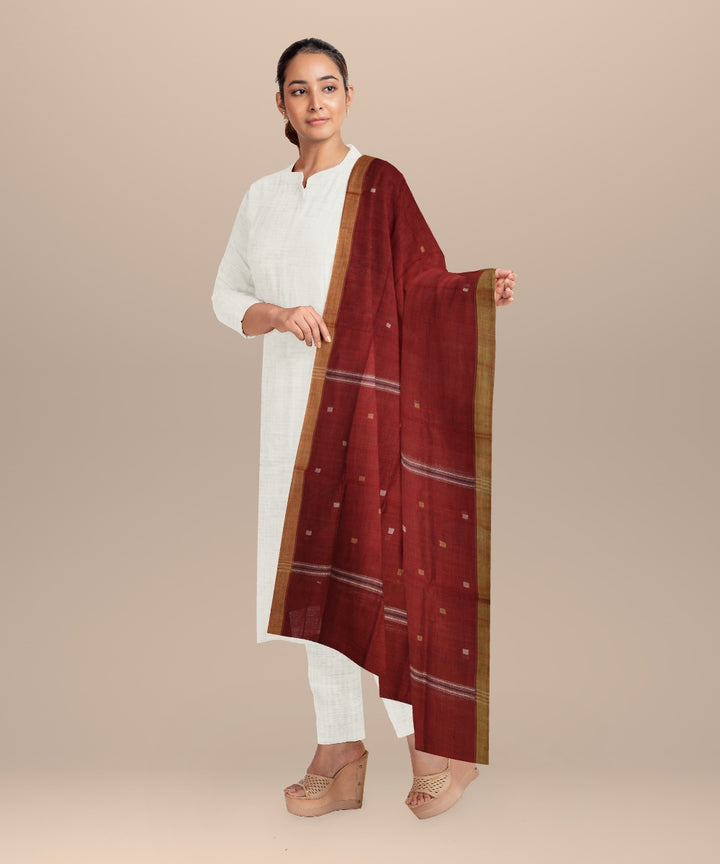 Maroon white buti handloom cotton natural dyed dupatta