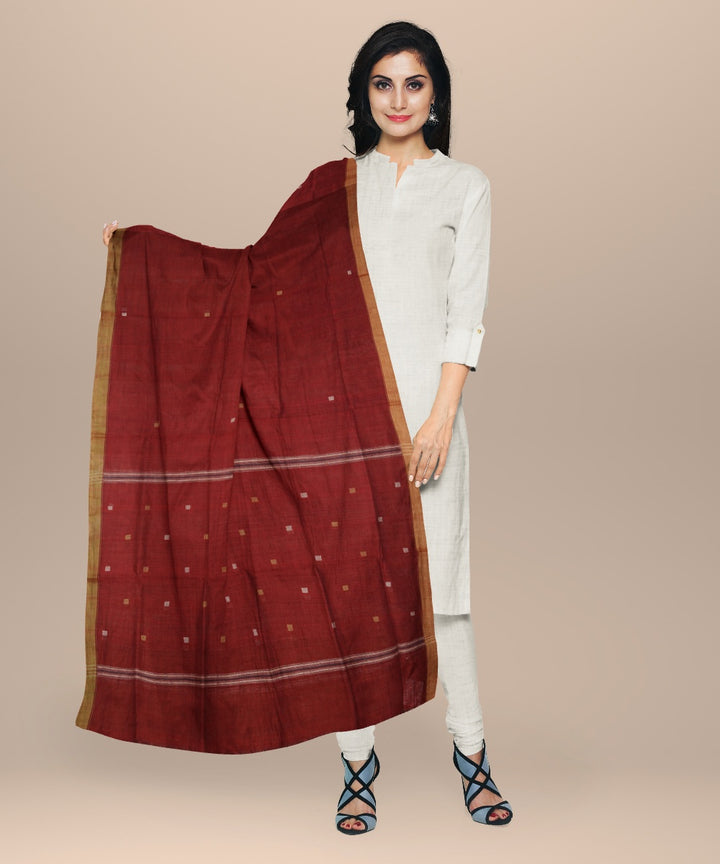 Maroon white buti handloom cotton natural dyed dupatta