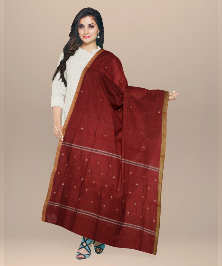 Maroon white buti handloom cotton natural dyed dupatta