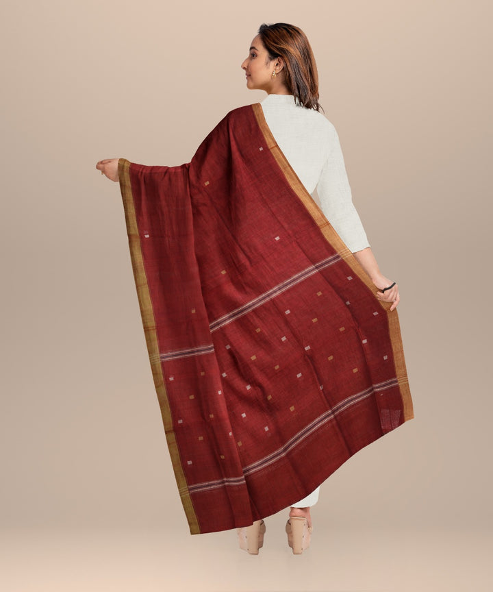 Maroon white buti handloom cotton natural dyed dupatta