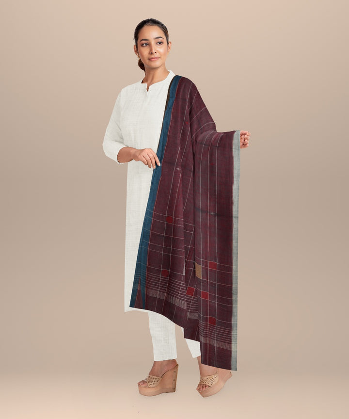Purple striped white handloom cotton natural dyed dupatta