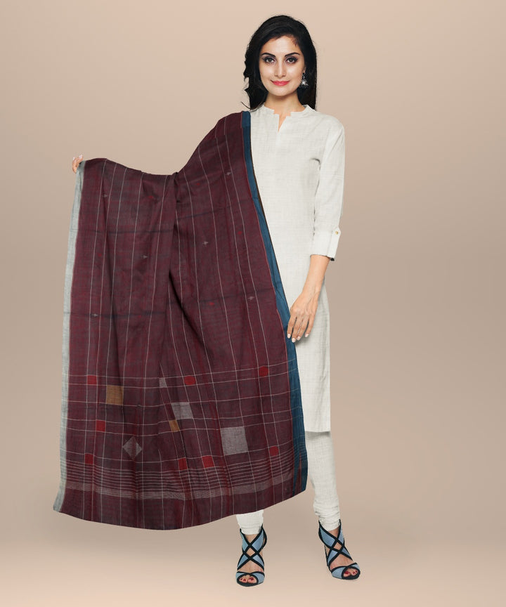 Purple striped white handloom cotton natural dyed dupatta