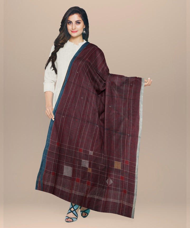 Purple striped white handloom cotton natural dyed dupatta