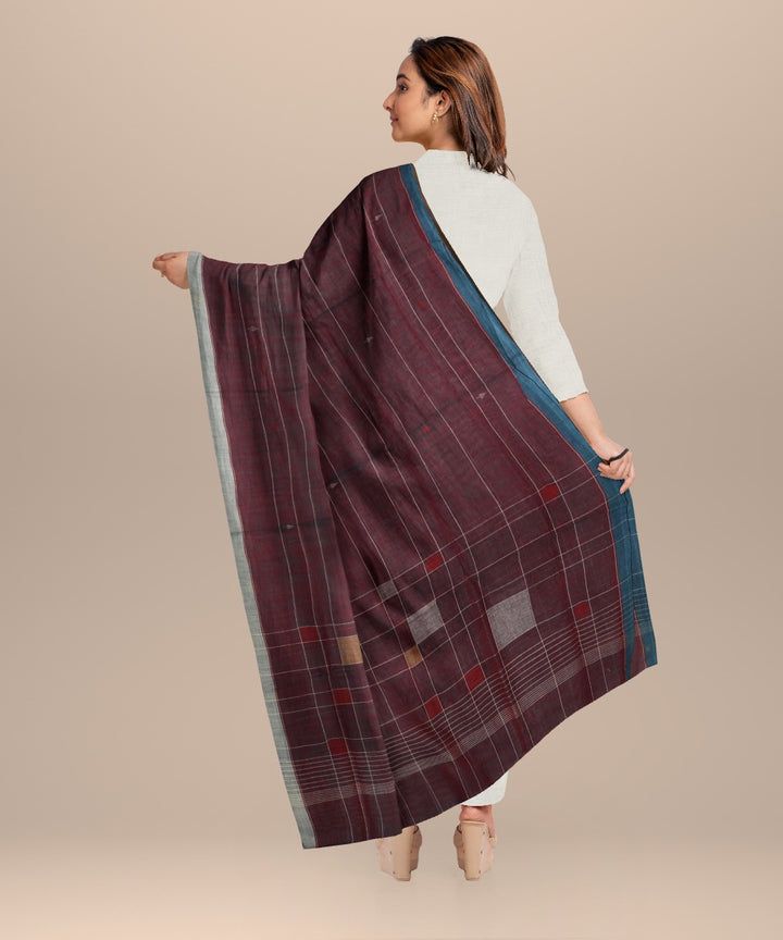 Purple striped white handloom cotton natural dyed dupatta