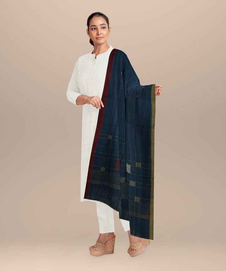 Indigo white maroon handloom cotton natural dyed dupatta