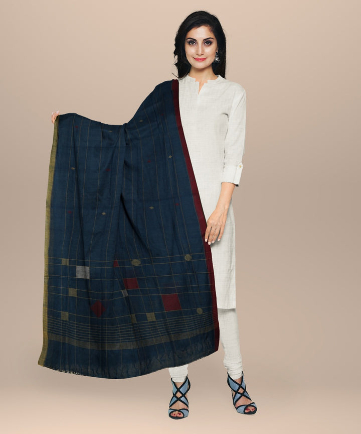 Indigo white maroon handloom cotton natural dyed dupatta