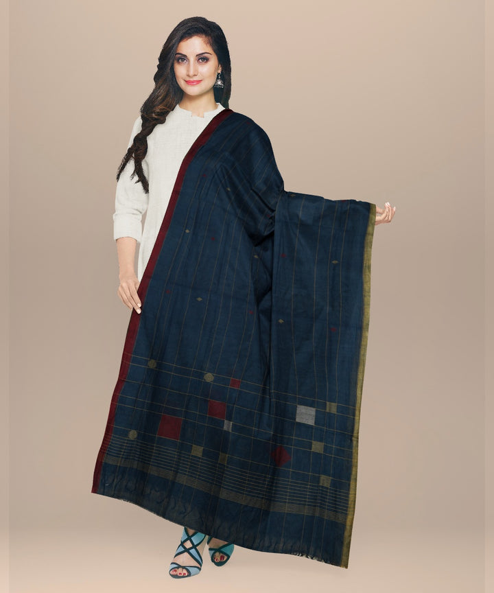 Indigo white maroon handloom cotton natural dyed dupatta