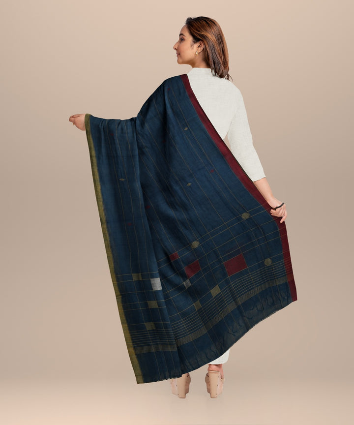 Indigo white maroon handloom cotton natural dyed dupatta