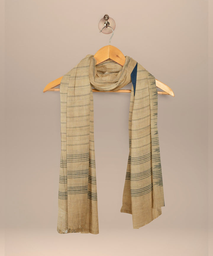 Cream striped blue handloom cotton natural dyed dupatta