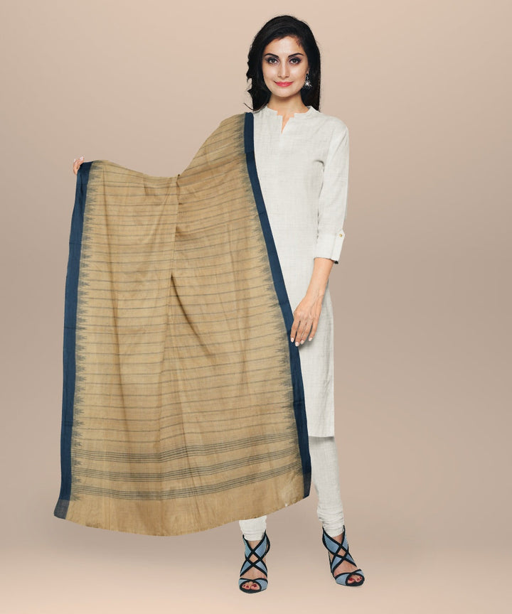 Cream striped blue handloom cotton natural dyed dupatta