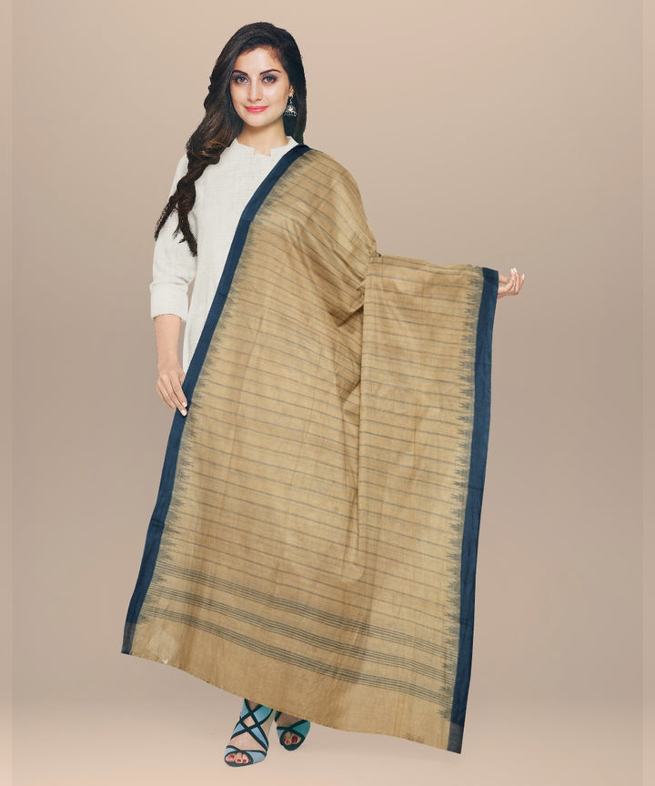 Cream striped blue handloom cotton natural dyed dupatta
