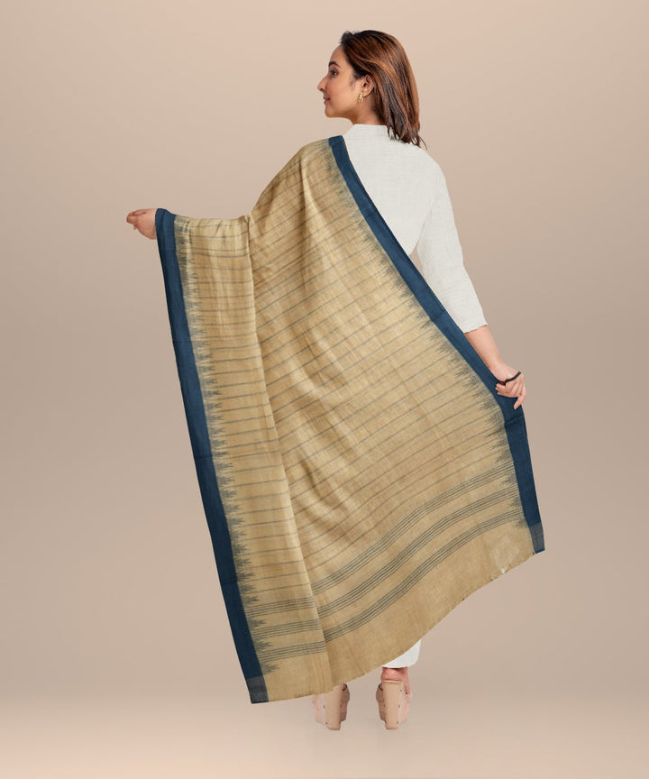 Cream striped blue handloom cotton natural dyed dupatta
