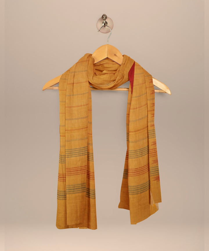 Yellow striped blue rust handloom cotton natural dyed dupatta