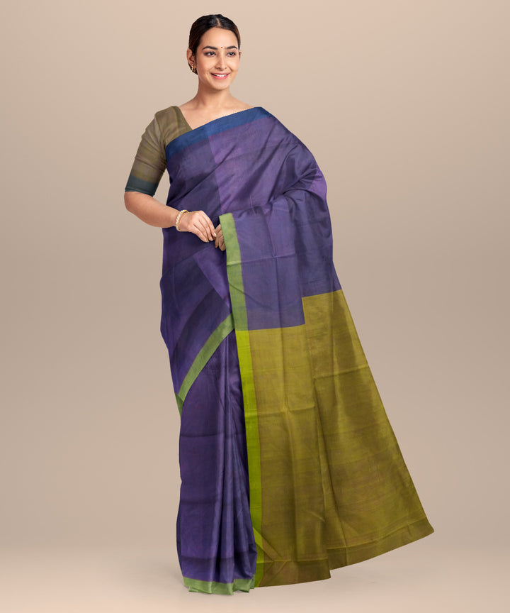 Purple yellow cotton handloom mangalagiri saree