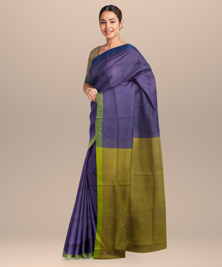 Purple yellow cotton handloom mangalagiri saree