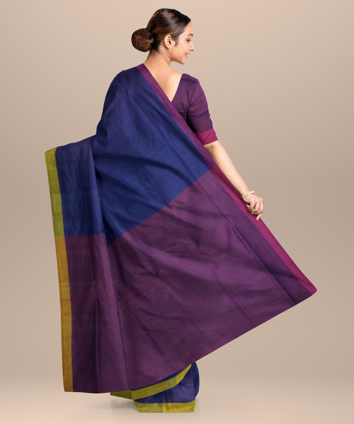 Navy blue purple cotton handloom mangalagiri saree