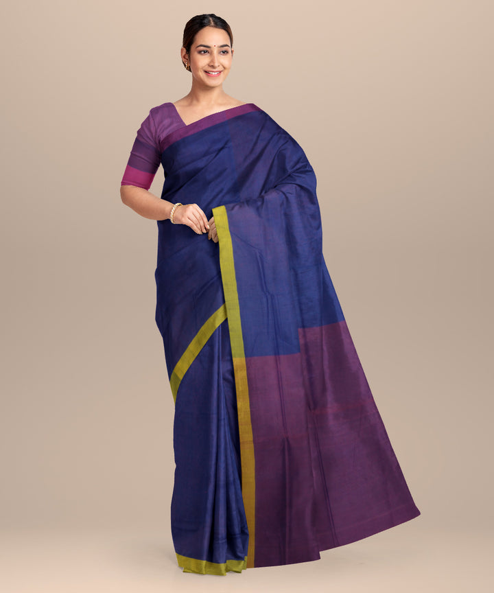 Navy blue purple cotton handloom mangalagiri saree