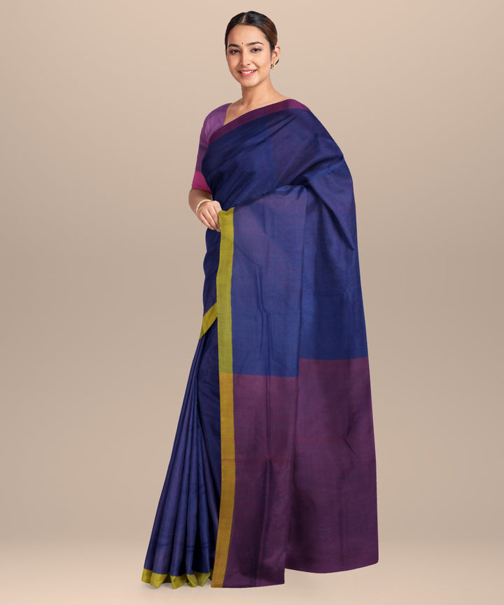Navy blue purple cotton handloom mangalagiri saree