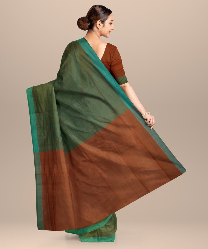 Cyan blue peach cotton handloom mangalagiri saree