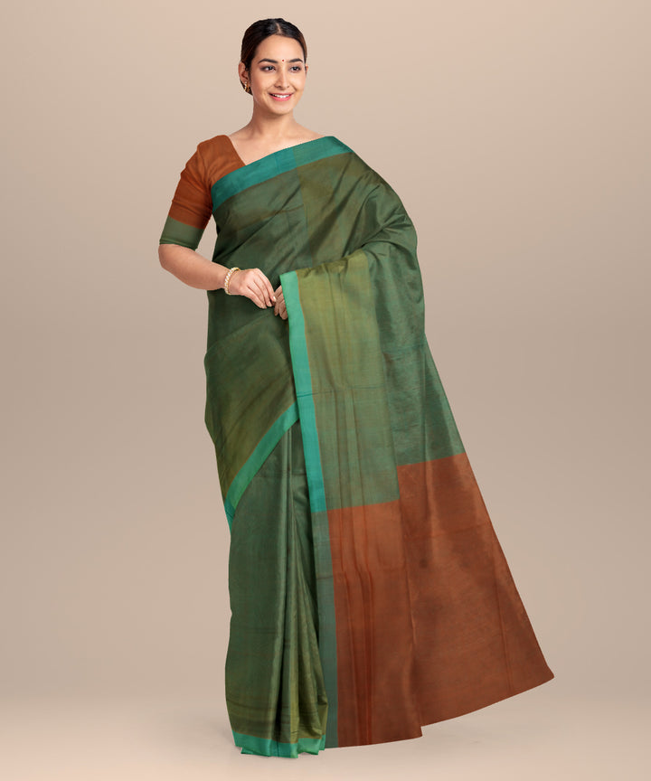 Cyan blue peach cotton handloom mangalagiri saree