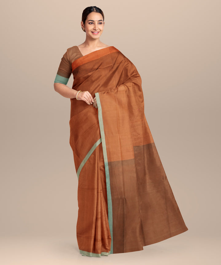 Brown brown cotton handloom mangalagiri saree