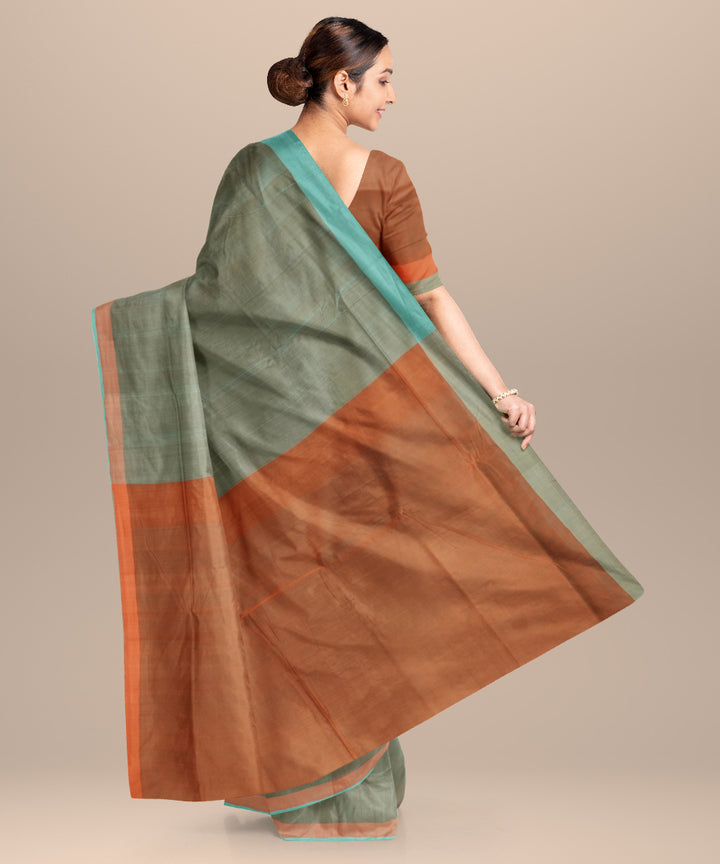 Cyan blue orange cotton handloom mangalagiri saree