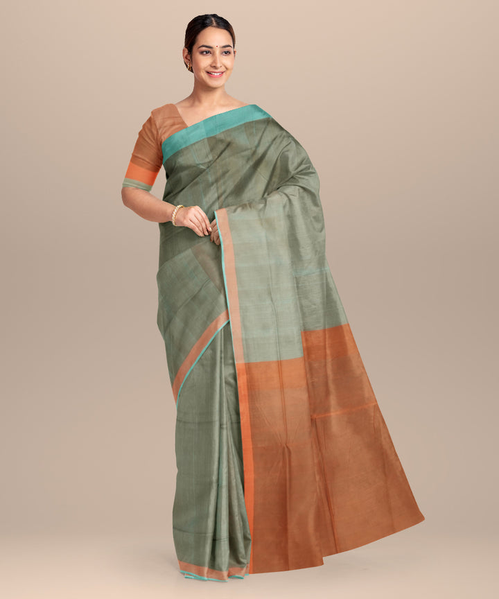Cyan blue orange cotton handloom mangalagiri saree