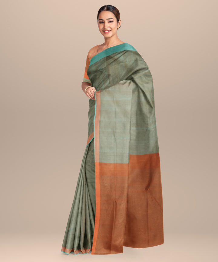 Cyan blue orange cotton handloom mangalagiri saree