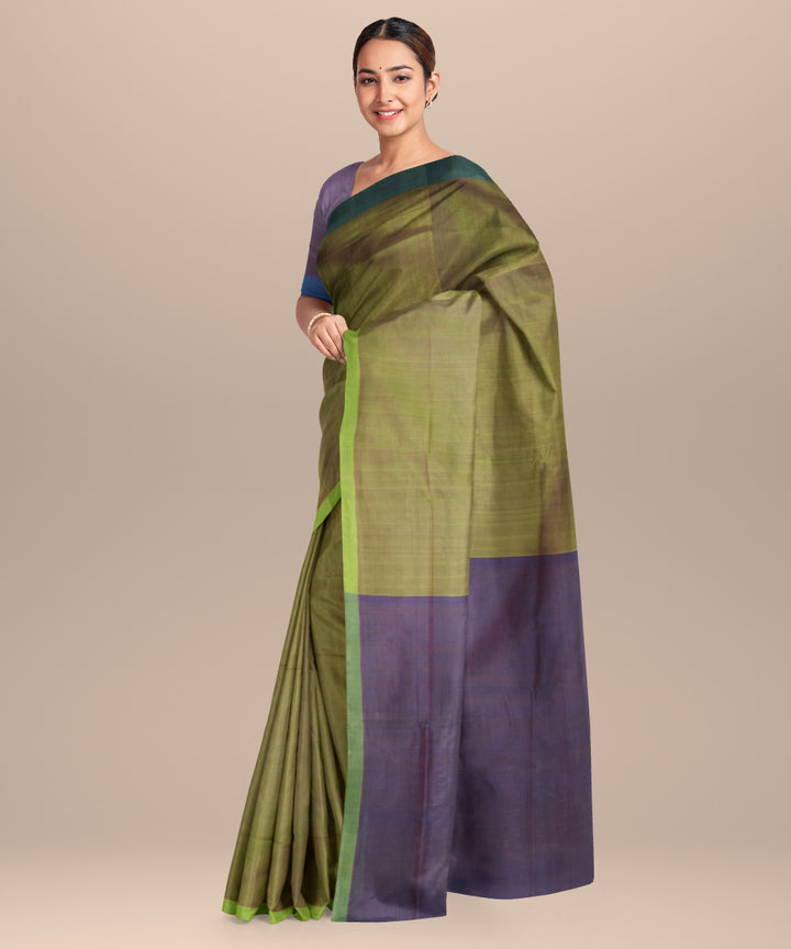 Cyan green purple handloom cotton mangalagiri saree