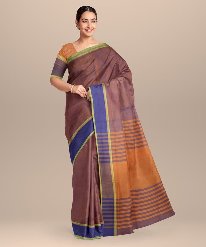 Purple orange cotton handloom mangalagiri saree